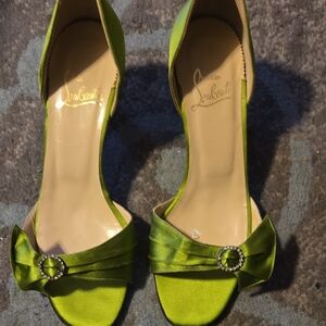 Christian Louboutin Lime Green Satin Heels